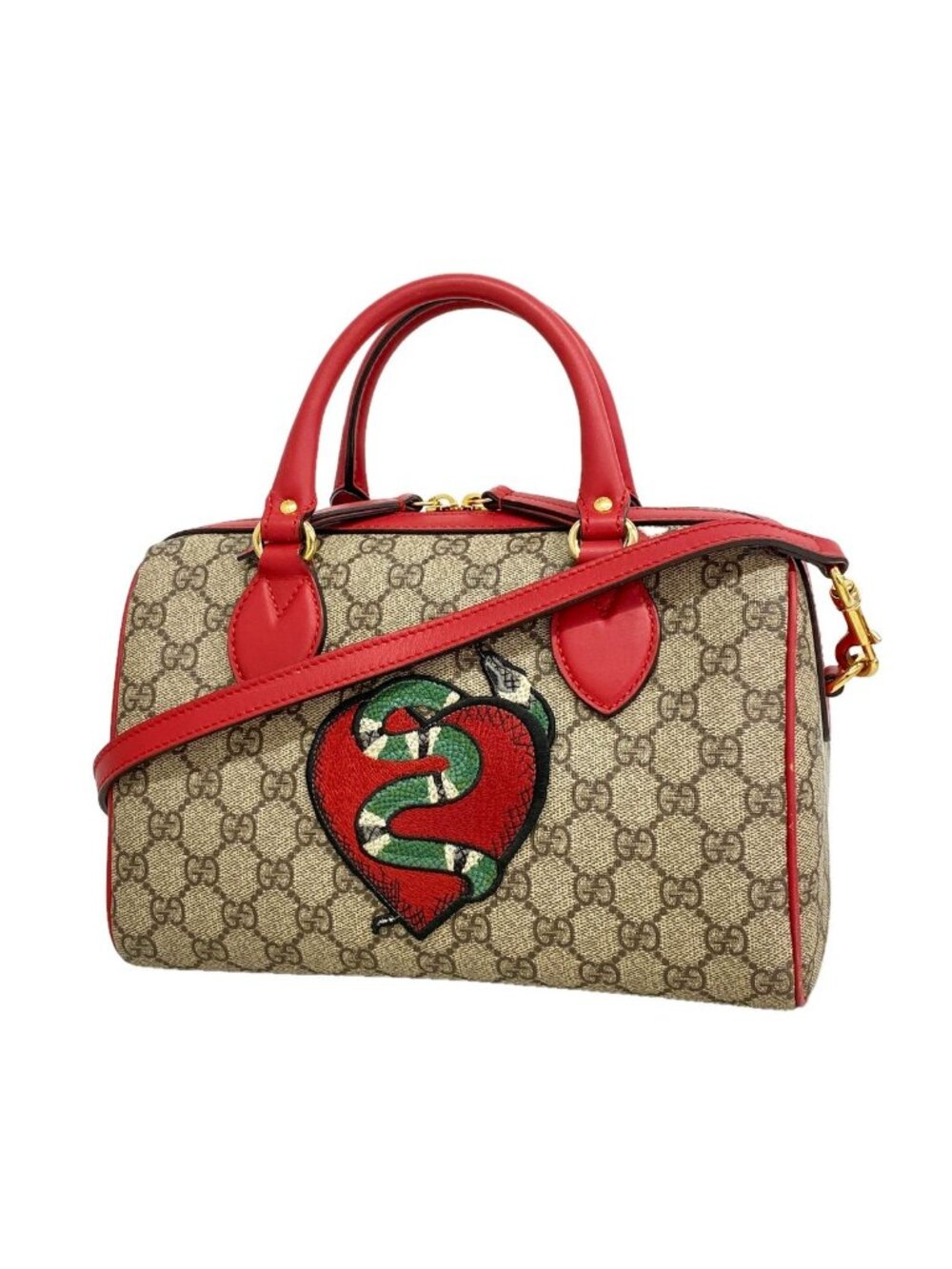 Gucci Handbag GG Supreme Brown Red Gold 2-Way Bag